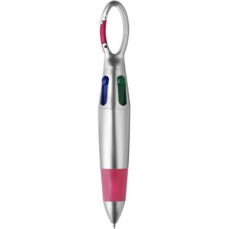 Bolígrafo de 4 colores con mosquetón