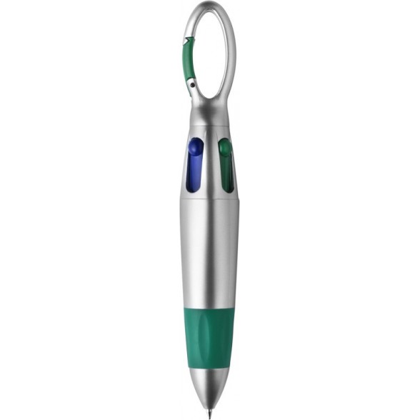 Bolígrafo de 4 colores con mosquetón