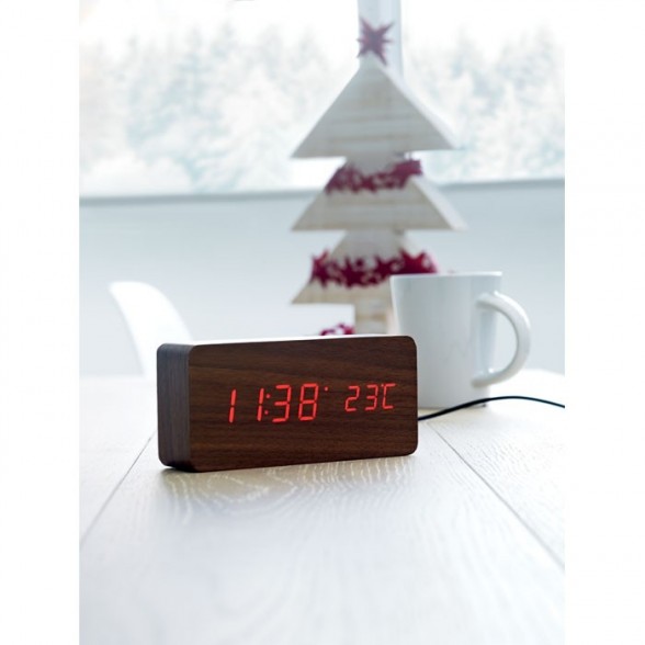 Reloj Sobremesa Madera con Termómetro / Relojes Publicitarios