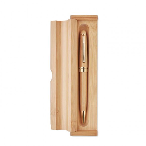 Bolígrafo madera de bambú con estuche bambú