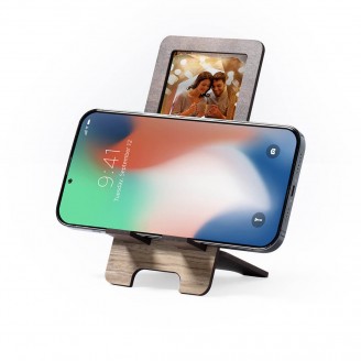 Soporte para smartphone con porta fotos de madera para personalizar