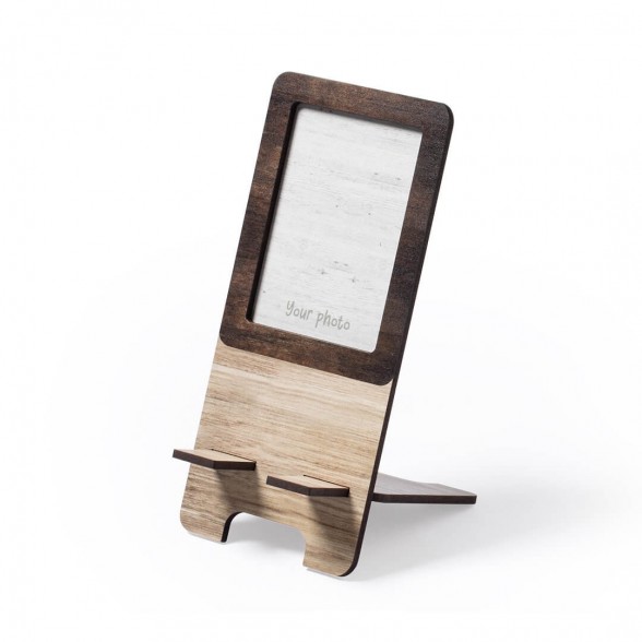 Soporte para móvil de madera con porta fotos