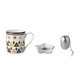 Set taza cerámica, platillo y filtro té