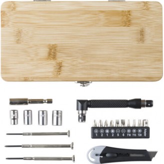 Set de herramientas de acero con estuche bambú
