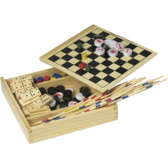 Set 5 juegos de mesa en caja de madera personalizados para regalos promocionales