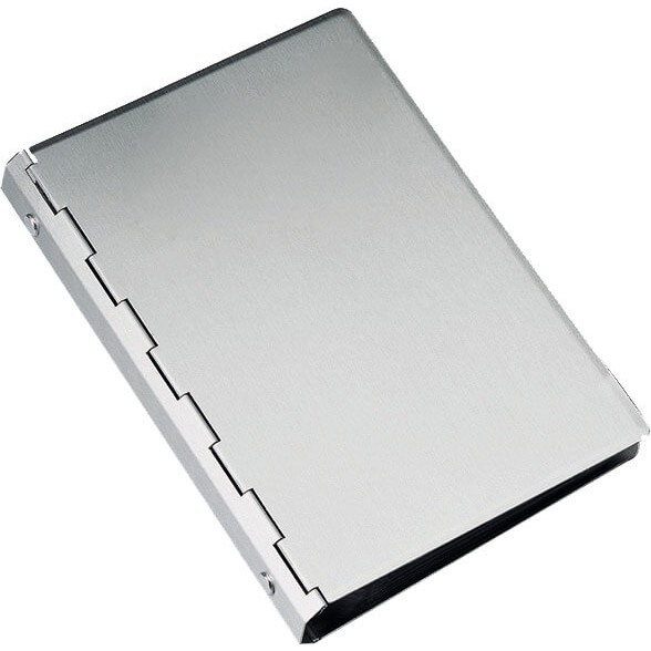 Porta tarjetas de aluminio con anillas
