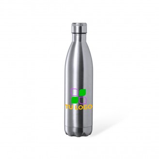 Botella de cristal de 1 litro para rellenar, con tapón de acero inoxidable.  - Regalos de empresa personalizados promocionales