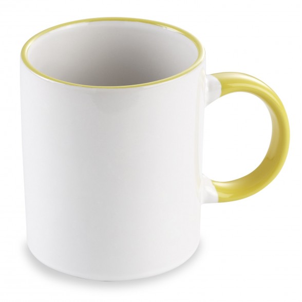 Mug blanco de loza con asa y perfil de color / Mugs Personalizados